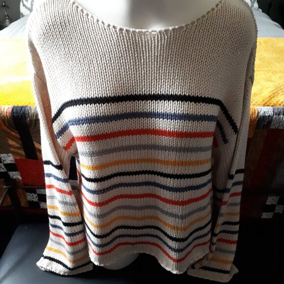 DEX Sweater - Sz. Med. - Ivory with horizontal striping. - Picture 1 of 4